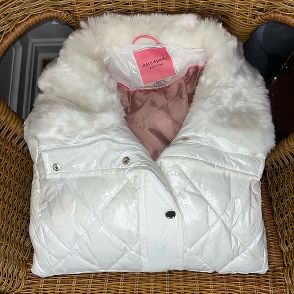 ♠️kate spade Quilted Feather & Down Puffer Coat, Cream Combo NWT - Picture 8 of 14